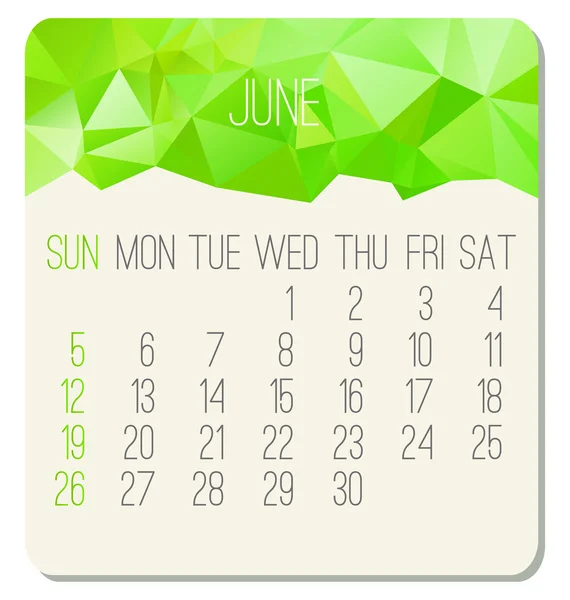 June 2016 monthly calendar — Stock Vector