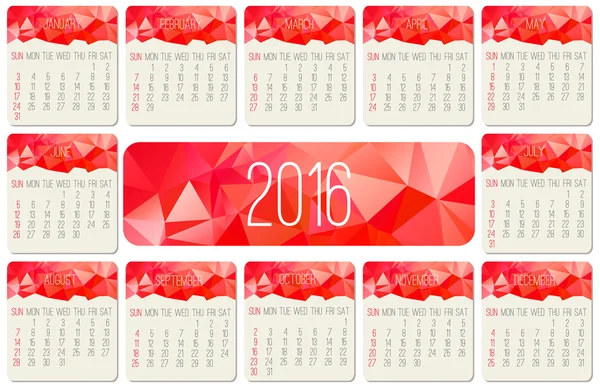 Jahr 2016 monatlicher Kalender — Stockvektor
