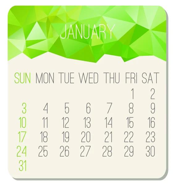 January 2016 monthly calendar — Stock Vector