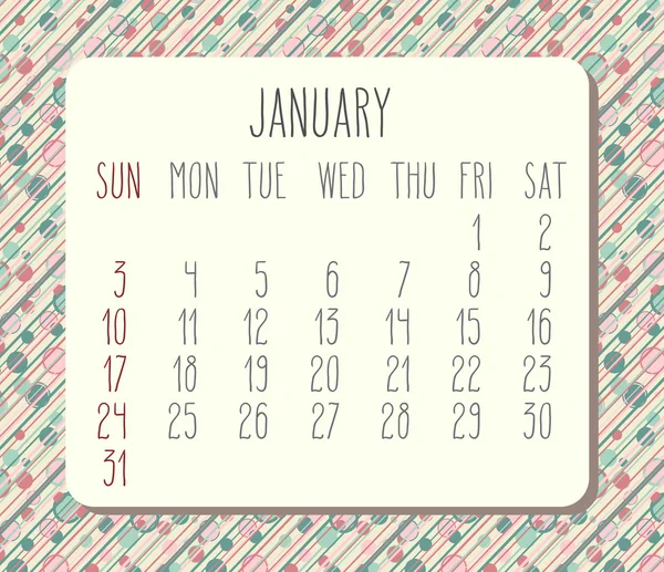 Januar 2016 Monatskalender — Stockvektor