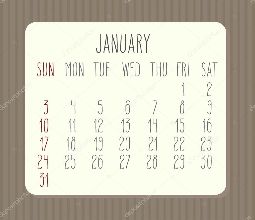 16 年 1 月月間カレンダー ストックベクター C De Kay