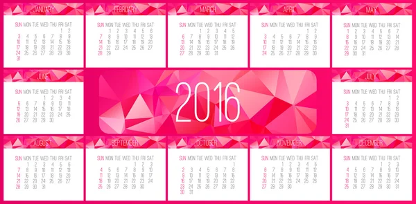 Jahr 2016 monatlicher Kalender — Stockvektor