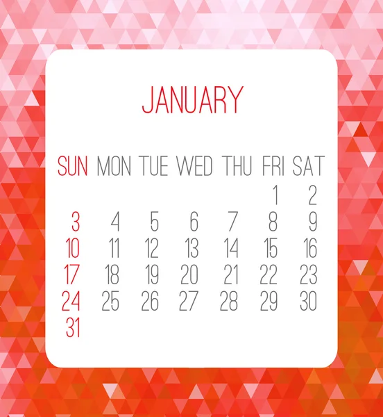 January 2016 monthly calendar — Stock Vector