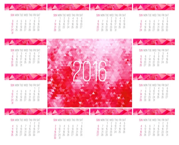 Jaar 2016 maandkalender — Stockvector
