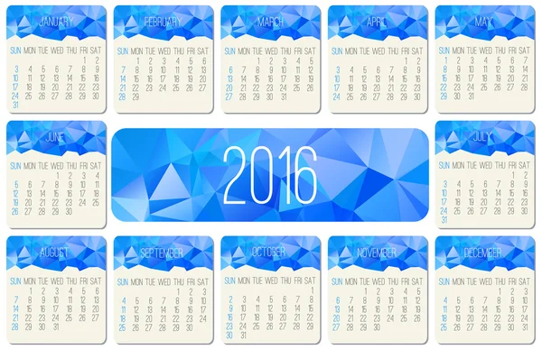 Ежемесячный календарь 2016 года — стоковый вектор