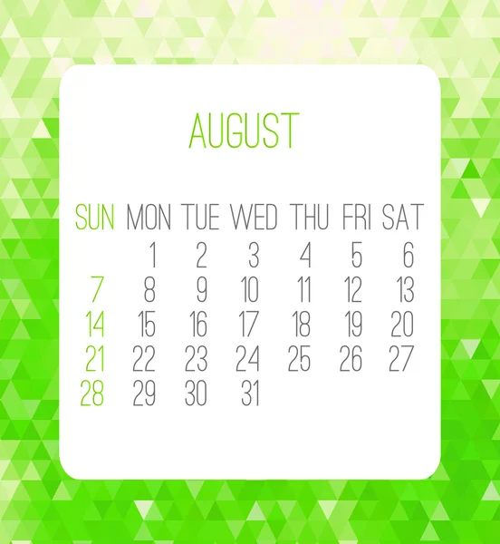 August 2016 Monatskalender — Stockvektor