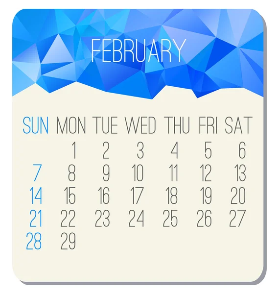 Februar 2016 Monatskalender — Stockvektor