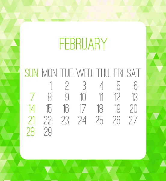 Februar 2016 Monatskalender — Stockvektor