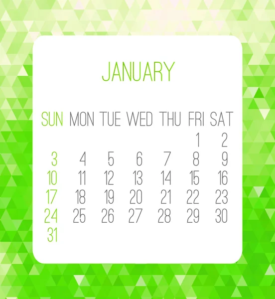 Januar 2016 Monatskalender — Stockvektor
