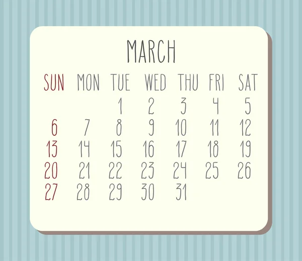 Monatskalender März 2016 — Stockvektor