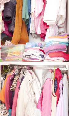 Wardrobe with child clothes clipart