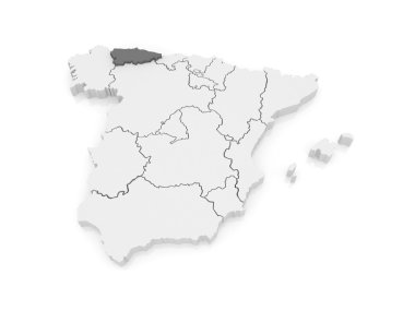 asturias Haritası. İspanya.
