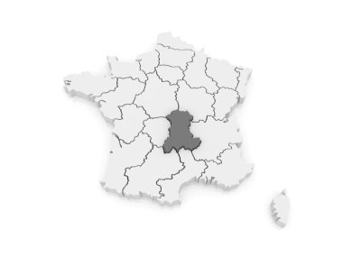auvergne Haritası. Fransa.