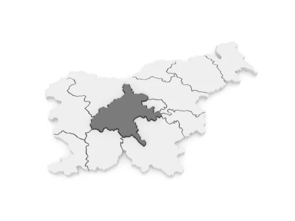 Karte der Region Sredneslovensky Region Mittelslowenien. Slowenien. — Stockfoto