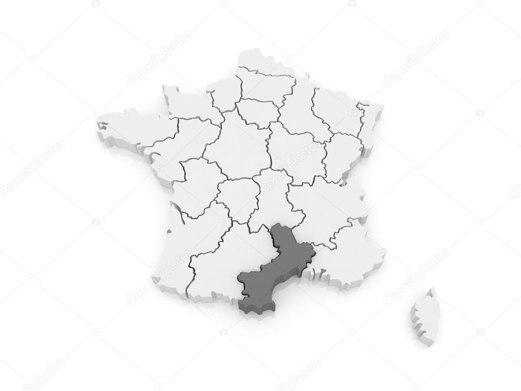 Map of Languedoc - Roussillon. France.