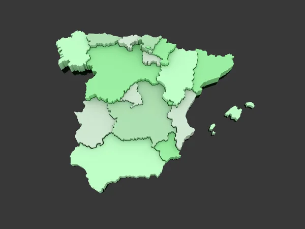 Trójwymiarowa mapa Hiszpanii. — Zdjęcie stockowe