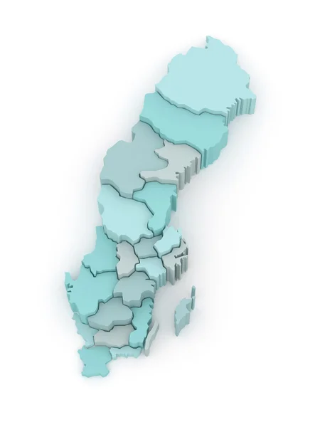 Dreidimensionale Karte von Schweden. — Stockfoto