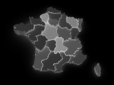 Fransa'nın üç boyutlu harita.