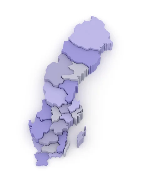 Tredimensionalt kort over Sverige . - Stock-foto