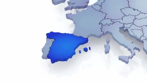 Tredimensionell karta över Spanien. — Stockvideo