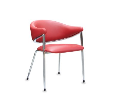 Kırmızı deriden modern ofis koltuğu. İzole edilmiş