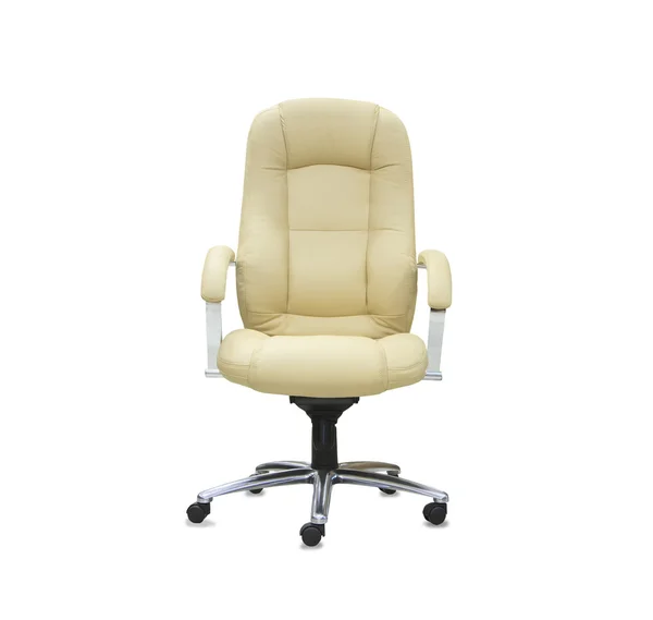 Nowoczesne krzesło biurowe z beżowej skóry. Izolacja — Zdjęcie stockowe