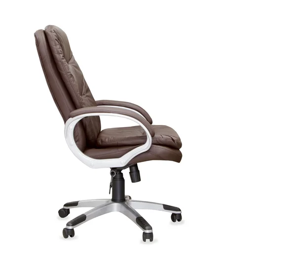 Zobrazení profilu kancelářská židle z hnědé kůže. Izolovaný — Stock fotografie