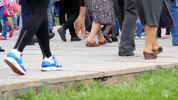 Menschen überqueren die Straße an einem Fußgängerüberweg. — Stockvideo