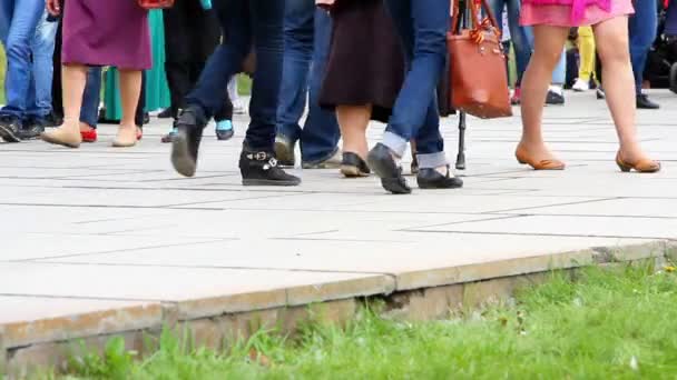 Menschen überqueren die Straße an einem Fußgängerüberweg. — Stockvideo