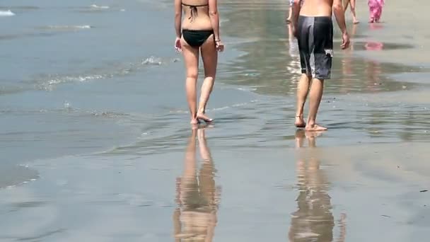 Niet-geïdentificeerde mensen ontspannen op het strand van Palolem. — Stockvideo