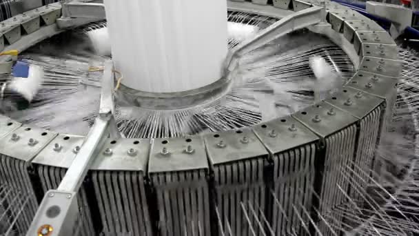 Textile industry - yarn spools on spinning machine in a factory — Stock Video