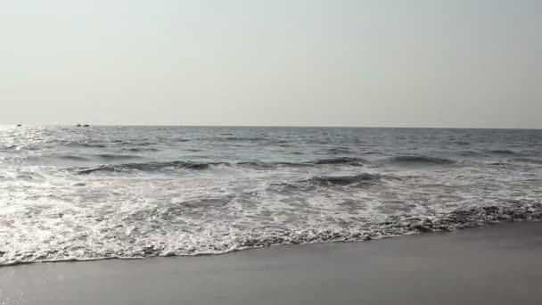 Waves touching sandy beach at sunny day — Stock Video