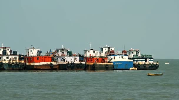 Commercial fishing boats based at port — Stock Video