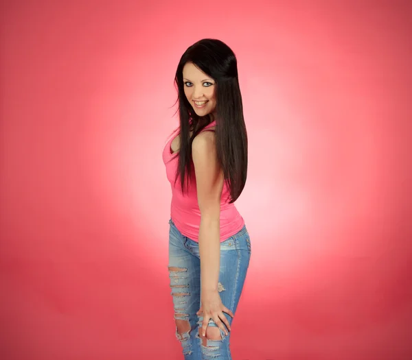 Teenage girl dancing hip-hop over white background — Stock Photo, Image