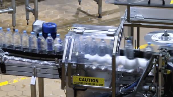 Waterfles transportband industrie — Stockvideo