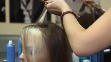 Güzellik Salonu bir üfleyici Başlarken uzun saçlı kadın