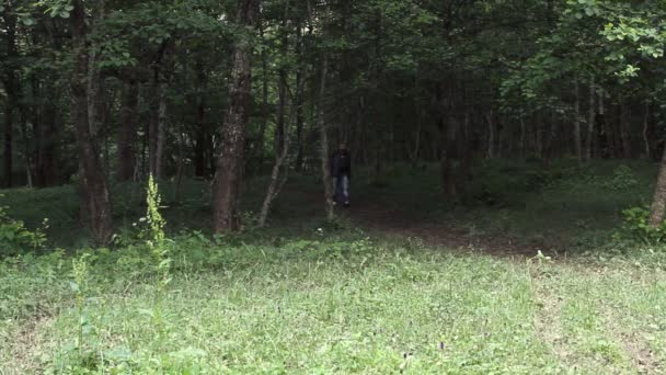 Mann läuft aus dem Wald — Stockvideo