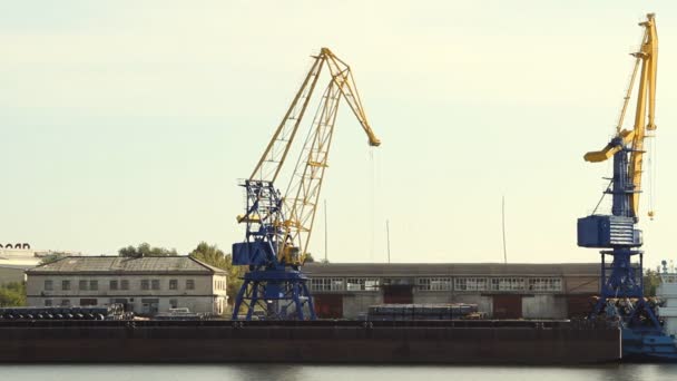 Guindaste no porto move cargas — Vídeo de Stock