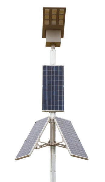 Solar panels with led lamp over white — Stock Photo, Image
