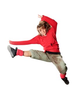 Genç breakdance eyleminde üzerinde beyaz dans.