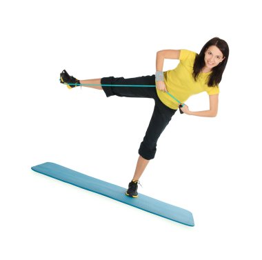 Sevimli kadın, içinde fitness egzersiz germe germe aparatı