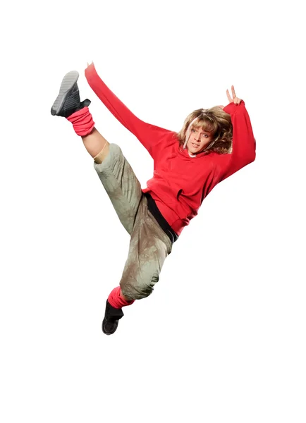 Teenager dancing breakdance in action over white — Stock Photo, Image