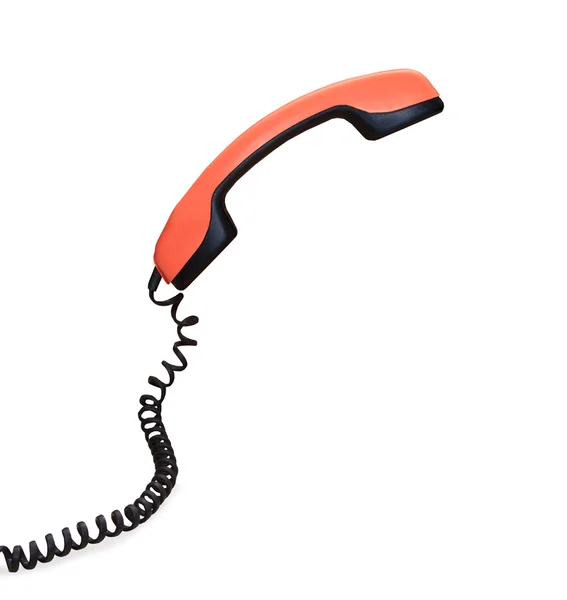 白い背景の上のビンテージ オレンジ電話の受話器免震 — ストック写真