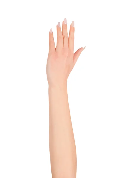 Beauty woman hand over white — Stock Photo, Image