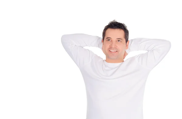 Souriant jeune homme rêvant à son avenir sur blanc — Photo