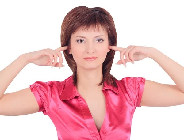 Immagine di donna con le mani sulle orecchie — Foto Stock