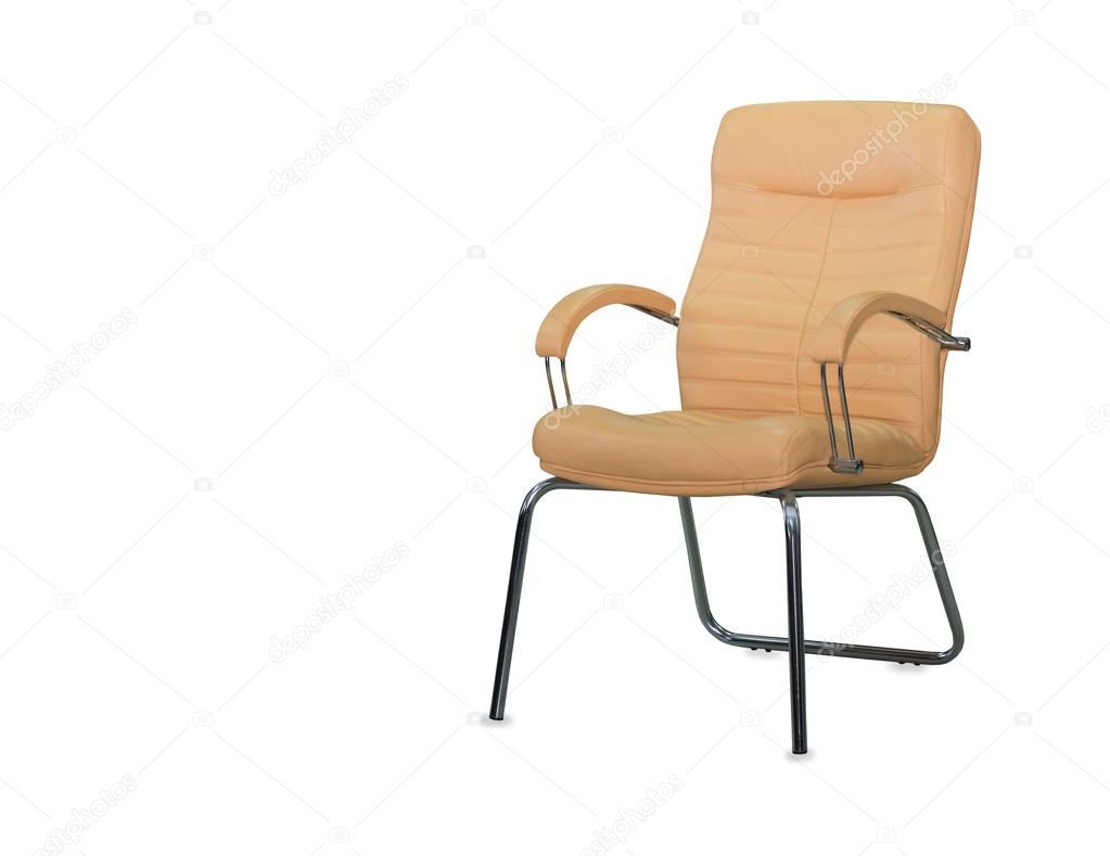 Modern office chair from beige leather. Isolated