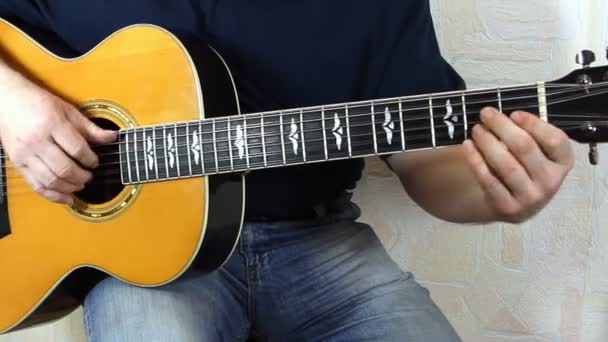 Musikinstrument mit Gitarristenhand — Stockvideo