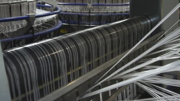 Textile industry - yarn spools on spinning machine in a factory — Stock Video