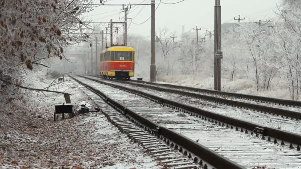 Moderní tramvaje ve městě, ruské železnice — Stock video